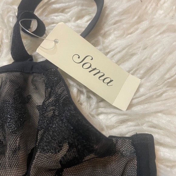 NWT Soma Sheer Lace Floral Romantic  Lingerie Unlined Balconette Bra Black 38DDD - Picture 5 of 6